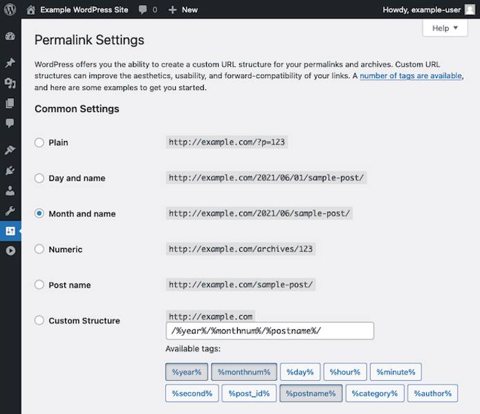 WordPress&rsquo;s permalink style options