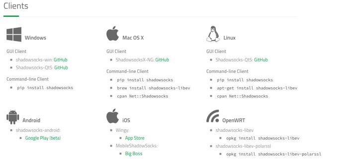 Shadowsocks download page