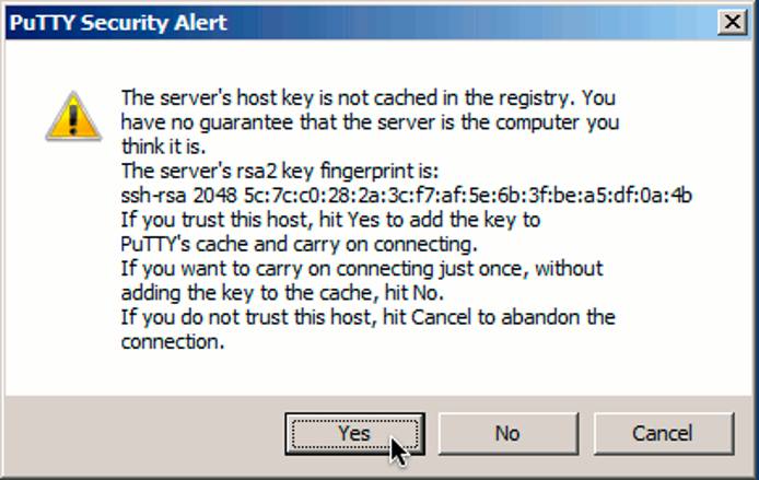 An unknown host key warning in PuTTY on Windows 7 An unknown host key warning in PuTTY on Windows 7