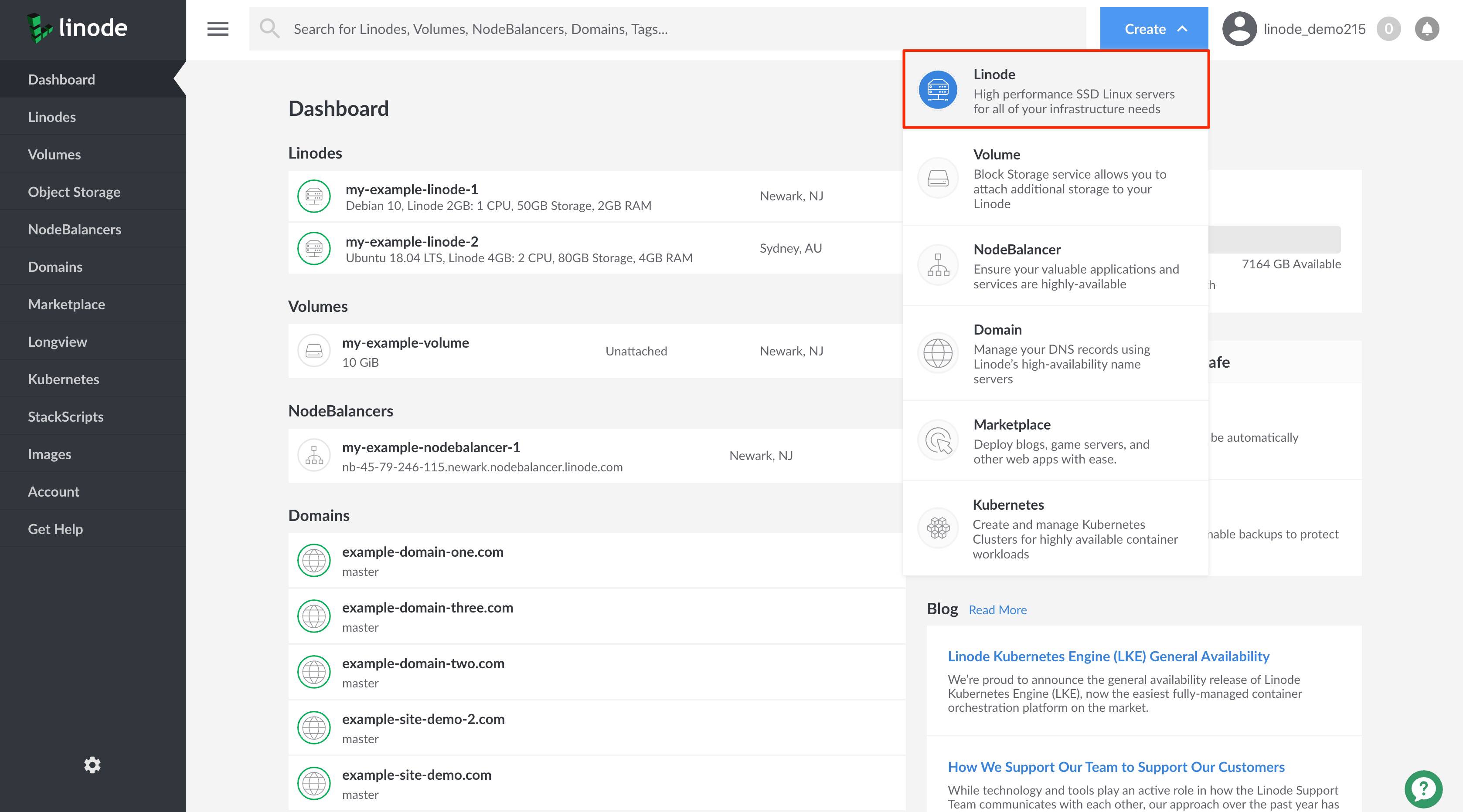 Select Linode from the Create menu. Select Linode from the Create menu.