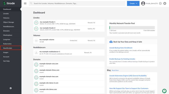 Click on the StackScripts link in the left-hand navigation menu. Click on the StackScripts link in the left-hand navigation menu.