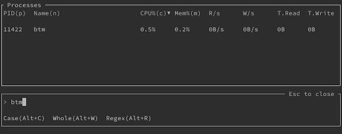 Searching processes in bottom
