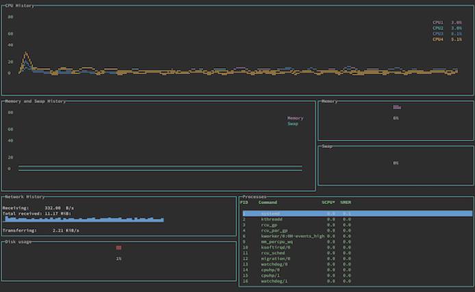 System monitoring display in gtop