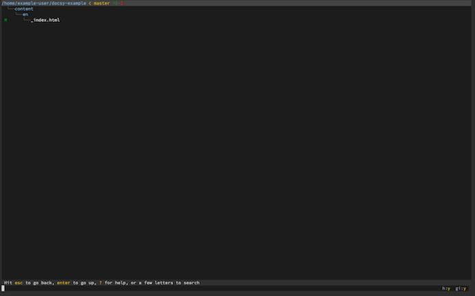 A broot directory tree isolating modified files in a Git repository