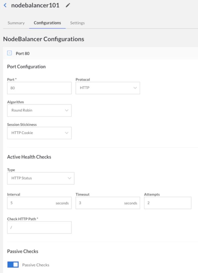 NodeBalancer Configuration in Linode Cloud Manager NodeBalancer Configuration in Linode Cloud Manager
