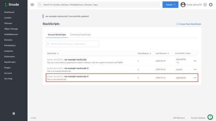 View your new StackScript on the StackScripts page View your new StackScript on the StackScripts page