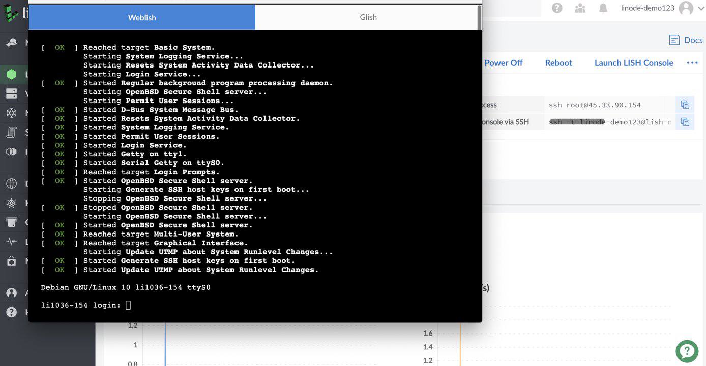 An example of the Lish Web Console