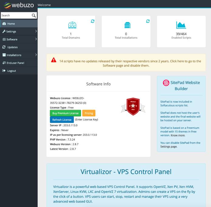 Webuzo Admin Panel