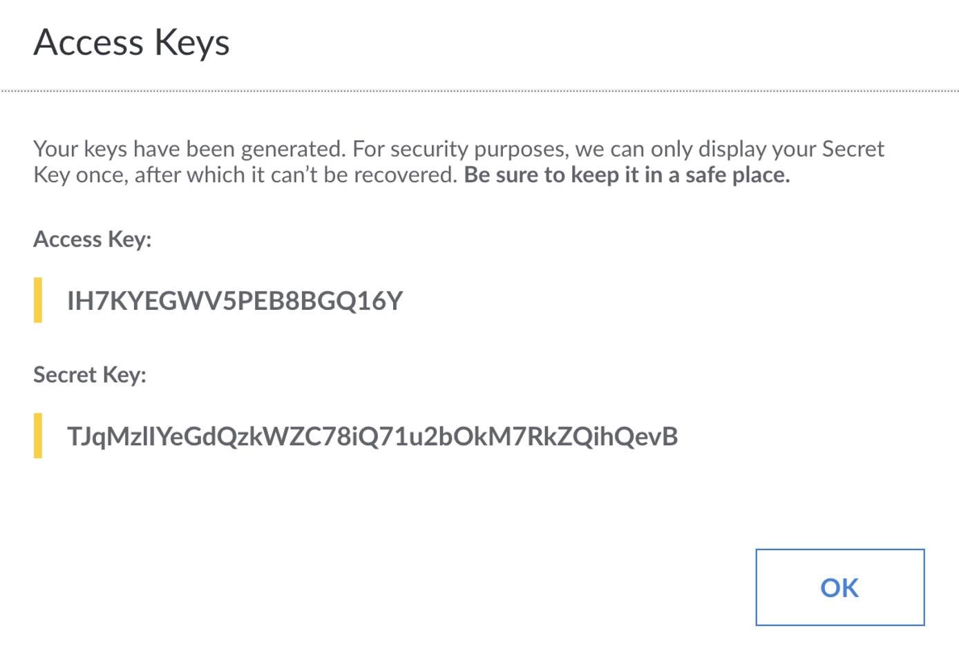 The access key and secret key