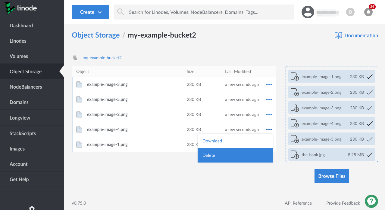 Delete an object from the bucket