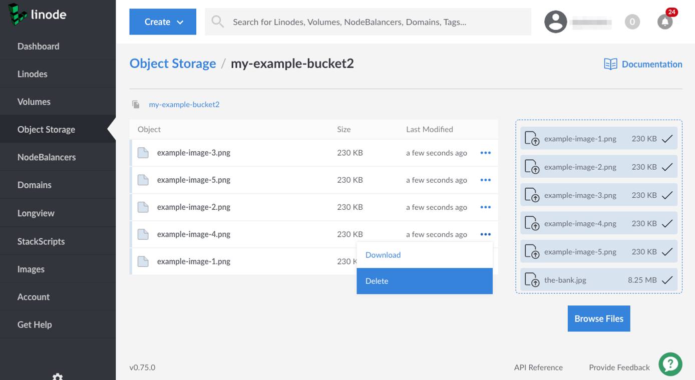 Delete an object from the bucket