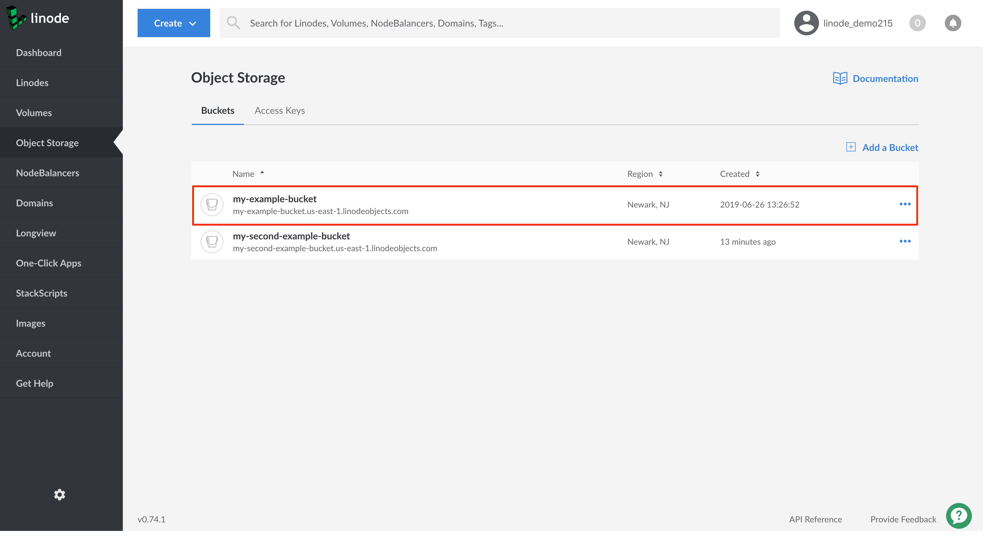 Select an Object Storage Bucket